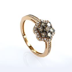 0.70 CTW 14K Yellow Gold Chocolate and White Diamonds Flower Ring