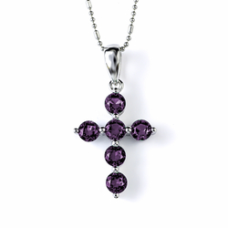 Amethyst Sterling Silver Cross Pendant 30 mm x 15 mm