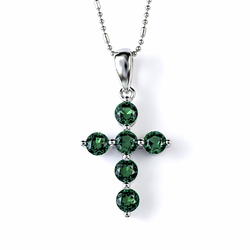 Emerald Sterling Silver Cross Pendant 30 mm x 15 mm