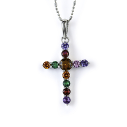 Mixed Gemstones Sterling Silver Cross Pendant