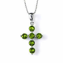 Peridot Sterling Silver Cross Pendant 30 mm x 15 mm