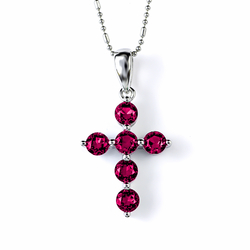 Ruby Sterling Silver Cross Pendant 30 mm x 15 mm