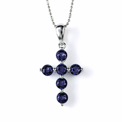 Sapphire Sterling Silver Cross Pendant 30 mm x 15 mm