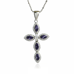 Sterling Silver Cross With Marquise Cut Amethyst