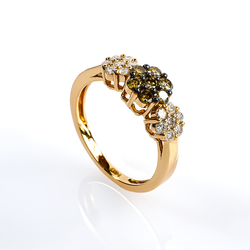 0.75 CTW 14K Yellow Gold Chocolate and White Diamonds 3 Flower Ring