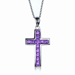 Sterling Silver Cross With Round Cut Amethyst