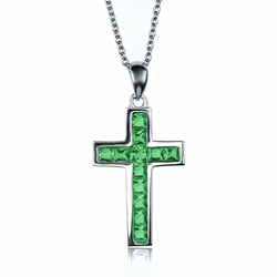 Sterling Silver Cross With Round Cut Emerald