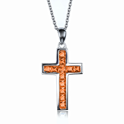 Sterling Silver Cross With Round Cut Fire Opal