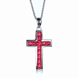 Sterling Silver Cross With Round Cut Ruby