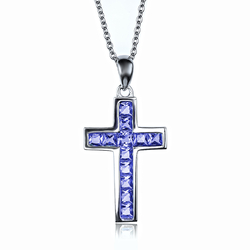 Sterling Silver Cross With Round Cut Tanzanite