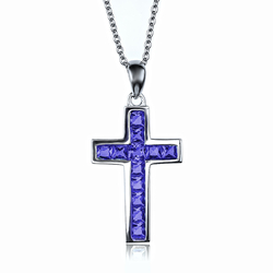 Sterling Silver Cross With Round Cut Sapphire