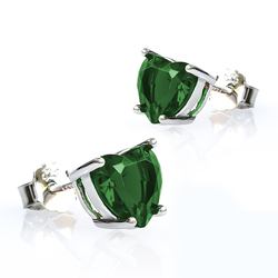 Emerald Heart Shape Stud Silver Earrings