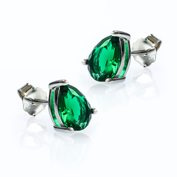 Emerald Pear Cut Stud Silver Earrings