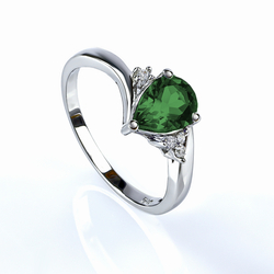 Emerald Pear Cut Sterling Silver Ring