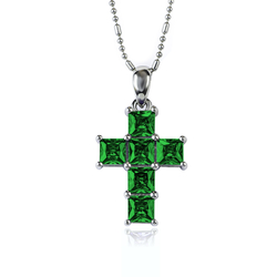 Emerald Cross Silver Pendant