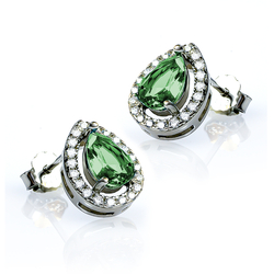 Pear Cut Emerald Halo Sterling Silver Earrings