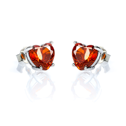 Fire Opal Heart Shape Stud Silver Earrings