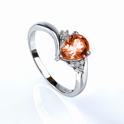 Fire Opal Pear Cut Sterling Silver Ring