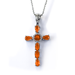 Beautiful Sterling Silver Cross With Fire Opal 35 mm x 17 mm