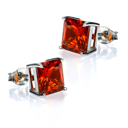 Fire Opal Silver Earrings Square For Pierced Ears