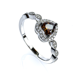 Silver Heart Shape Chocolate Diamond Silver Ring