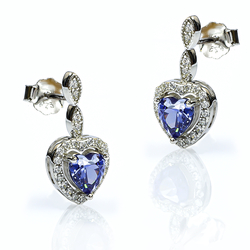 Silver Heart Cut Tanzanite Set Earrings Pendant