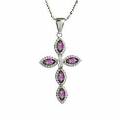 Sterling Silver Cross With Marquise Cut Mystic Topaz