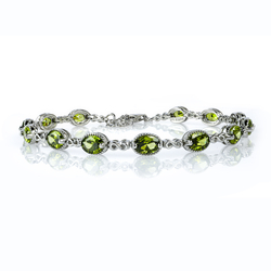 Oval Cut Peridot Silver Bracelet