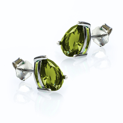 Peridot Pear Cut Stud Silver Earrings