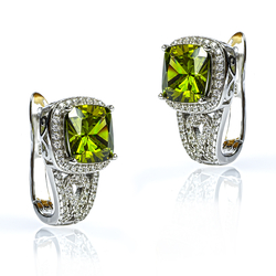 Princess Cut Peridot Omega Closure Earrings