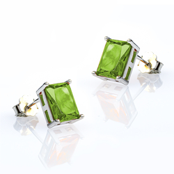 Emerald Cut Peridot Stud Earrings