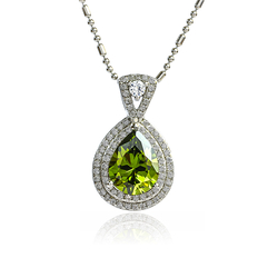 Pear Cut Peridot Drop Silver Pendant