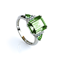 Emerald Cut Peridot Silver Ring