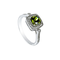 Princess Cut 6 mm Peridot Silver Fashion Ring