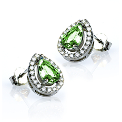 Pear Cut Peridot Halo Sterling Silver Earrings