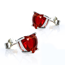 Ruby Heart Shape Stud Silver Earrings