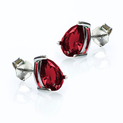 Ruby Pear Cut Stud Silver Earrings