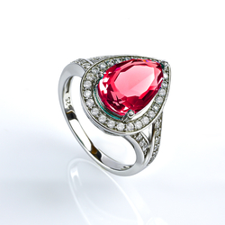 Silver Pear Cut Ruby Ring