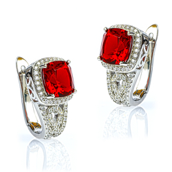 Princess Cut Ruby Omega Closure Earrings and Pendant Set