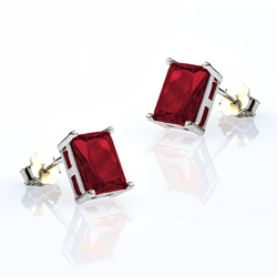 Emerald Cut Ruby Stud Earrings