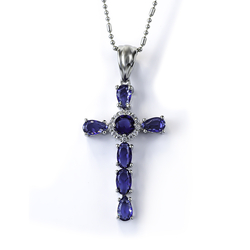 Beautiful Sterling Silver Cross With Sapphire 35 mm x 17 mm