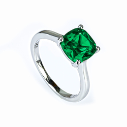 Sterling Silver Princess Cut Emerald Ring