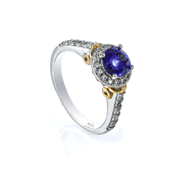 Silver Yellow Gold Plated 6 mm Tanzanite Silver Ring