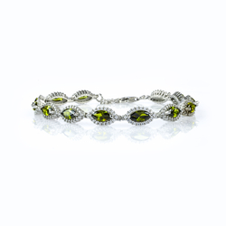 Marquise Cut Peridot Silver Bracelet