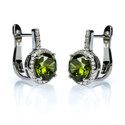 Round Cut Peridot Omega Closure Earrings