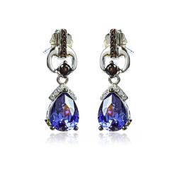 Silver Tanzanite Chocolate Diamond Set Earrings Pendant