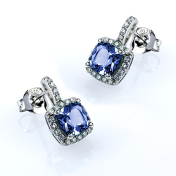 Princess Cut Tanzanite Sterling Silver Earrings