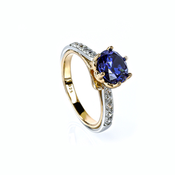 Silver Yellow Gold Plated 8 mm Tanzanite Silver Ring