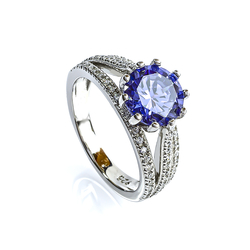 Brilliant Cut 9 mm Tanzanite Silver Ring