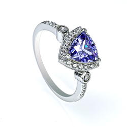 Trillion Cut Tanzanite Stone Silver Ring